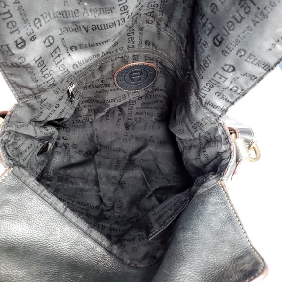 Etienne Aigner Black Leather Fold Top Shoulder Purse - Picture 6 of 8